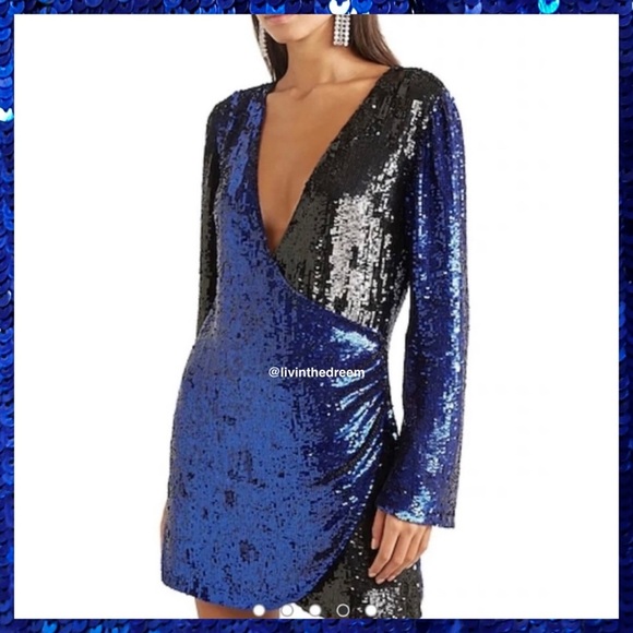 NWT Retrofete Christine Sequin Wrap Dress Blue and Black SZ LARGE $690 - Picture 4 of 16